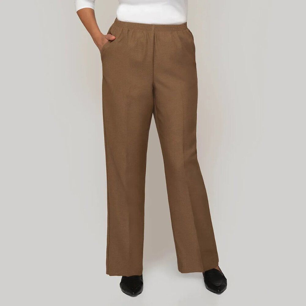 NWT Alfred Dunner Women’s Pants Size 12 Brown Textured Pull-On Classic Fit